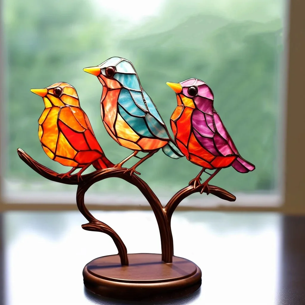 🔥Last Day 70% OFF - Stained Glass Birds on Branch Desktop Ornaments 🕊️✨