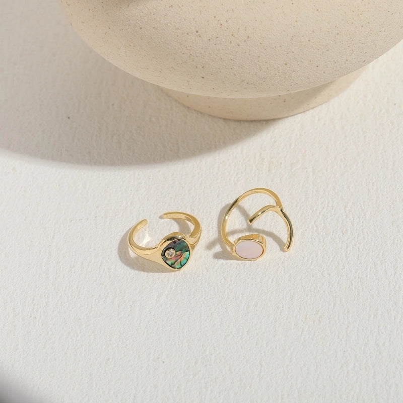 Elegant Luxurious Classic Style Geometric Copper Plating Inlay Shell Zircon 14k Gold Plated Open Ring