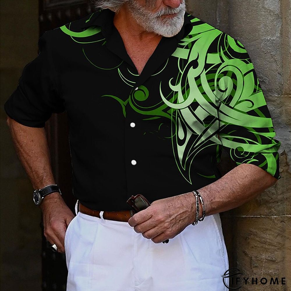 Men's Shirt Graphic Prints Totem Turndown White Yellow Green Gray Outdoor Street Long Sleeve Button-Down Print Clothing Apparel Sports Fashion Streetwear Designer | IFYHOME