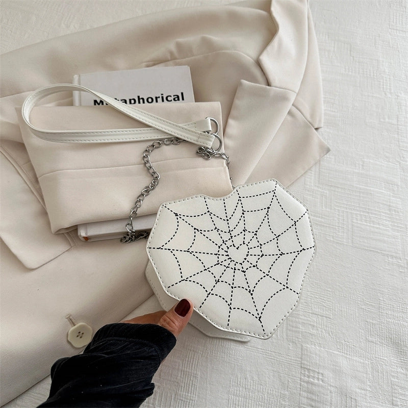 Halloween Women’s Medium Pu Leather Heart Shape Spider Web Streetwear Heart-shaped Zipper Underarm Bag