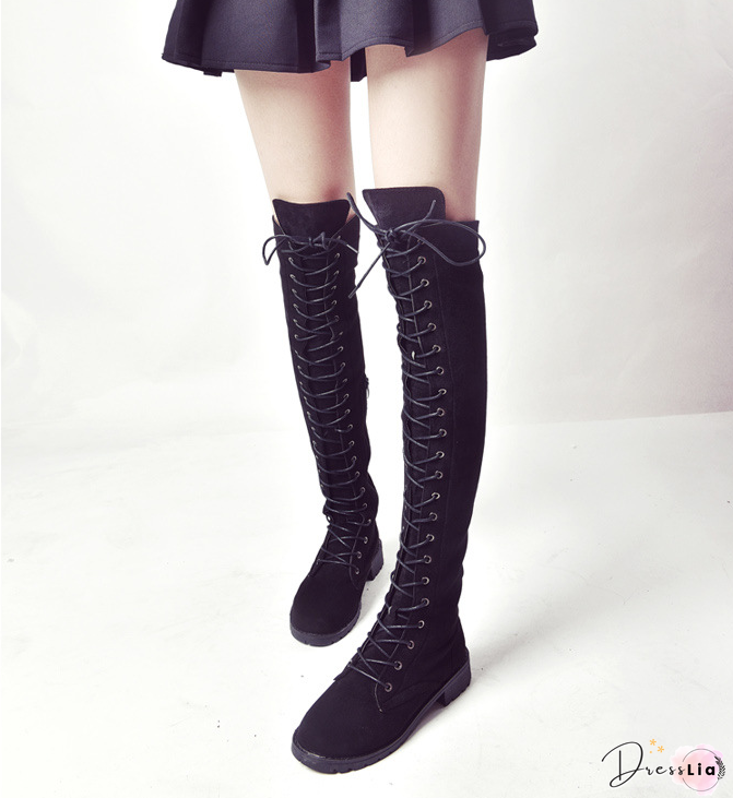 Strappy Leather Over The Knee Boots