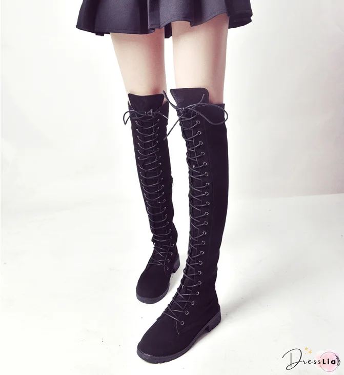 Strappy Leather Over The Knee Boots