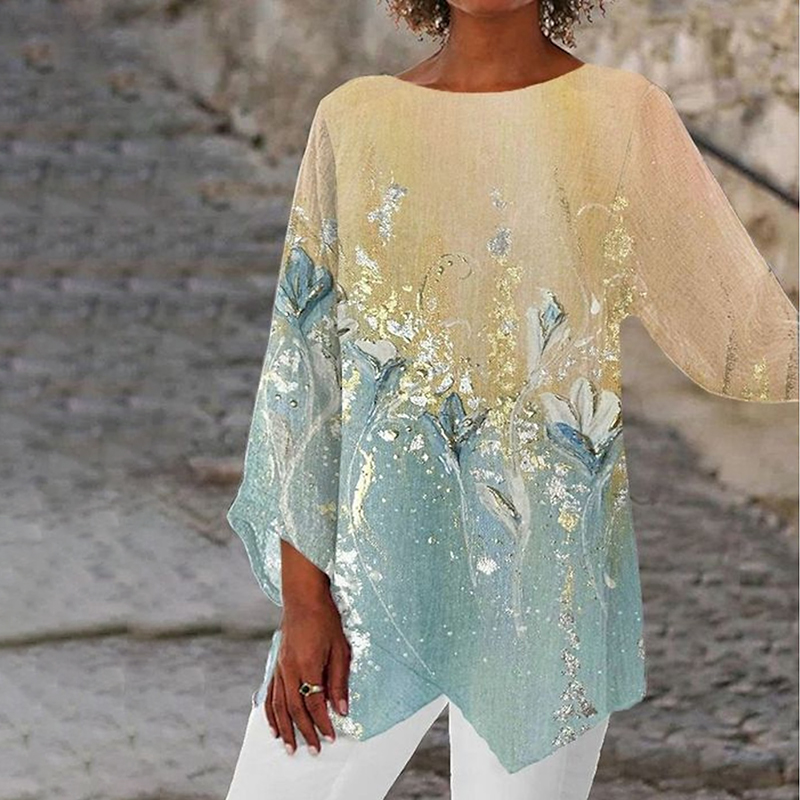 Flower Print Irregular Casual T-Shirt  artssus