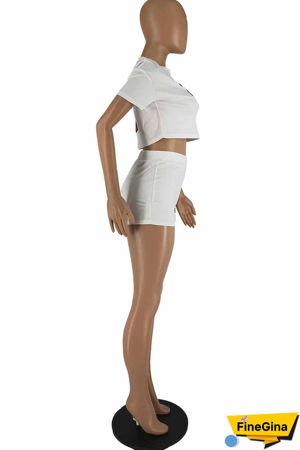 Black Casual Print Letter O Neck Short Sleeve Two Pieces