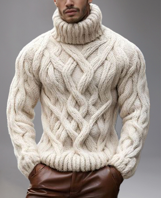 Casual Cable Knit Long Sleeve Turtleneck Sweater