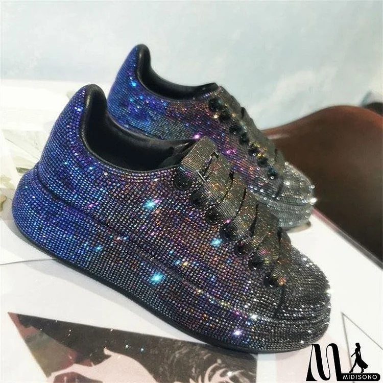 Female Cozy Thick Soled Gradient Color Shiny Crystal Shoes