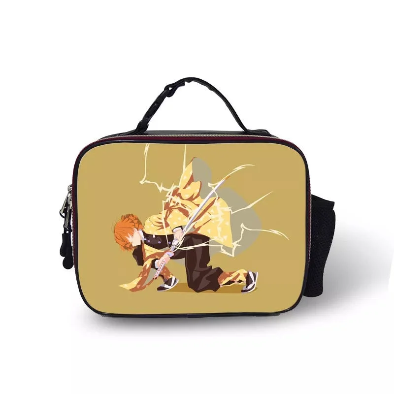 Buzzdaisy Demon Slayer Kimetsu no Yaiba #23 PU Leather Portable Lunch Box School Tote Storage Picnic Bag
