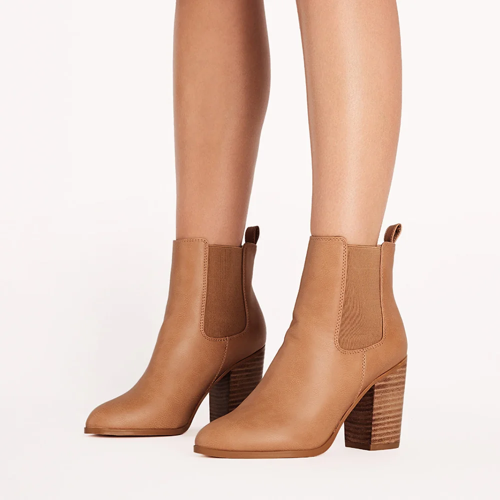 Brown Closed Toe Ankle Boots With Chunky Heels Nicepairs