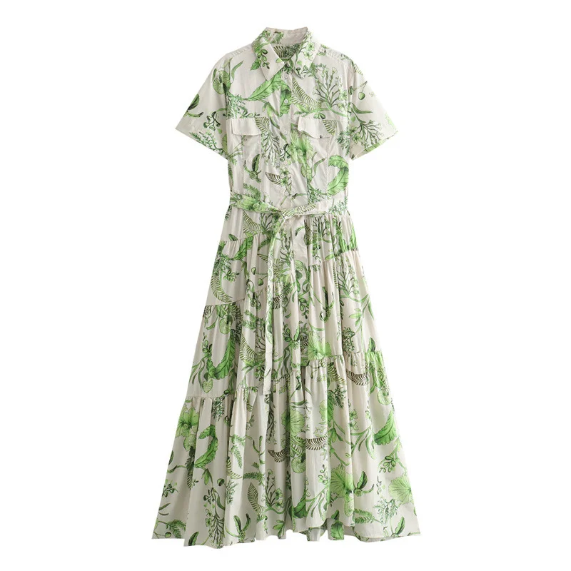 Woherb Woherb Summer Shirt Collar Short Sleeve Print Strap Medium Long Dress 2183058-Outfit Ideas