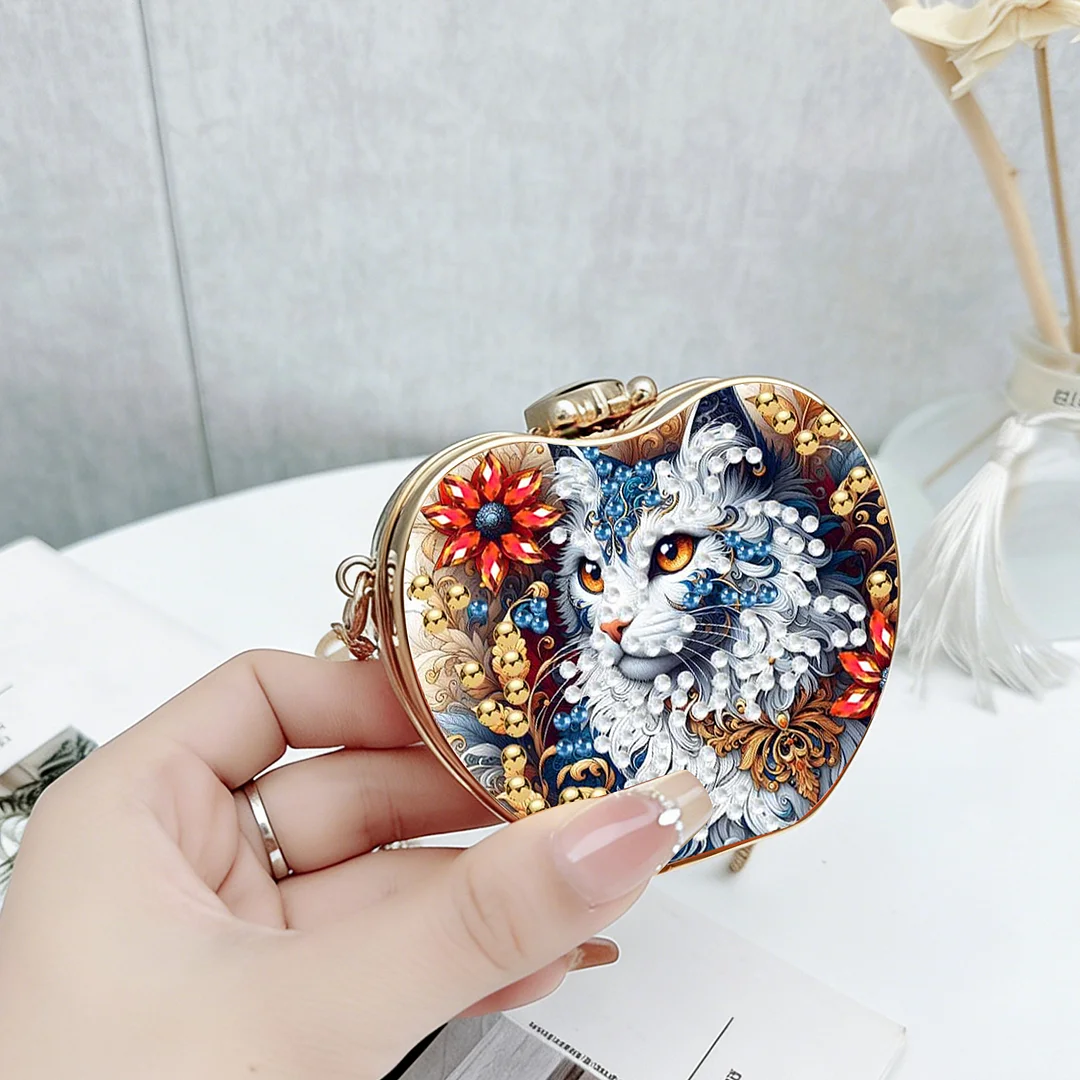 Cats C DIY Acrylic Love Diamond Art Painting Card Case Wallet with Chain Small Diamond Painting Crossbody Bag for Adults Women Girls Gift