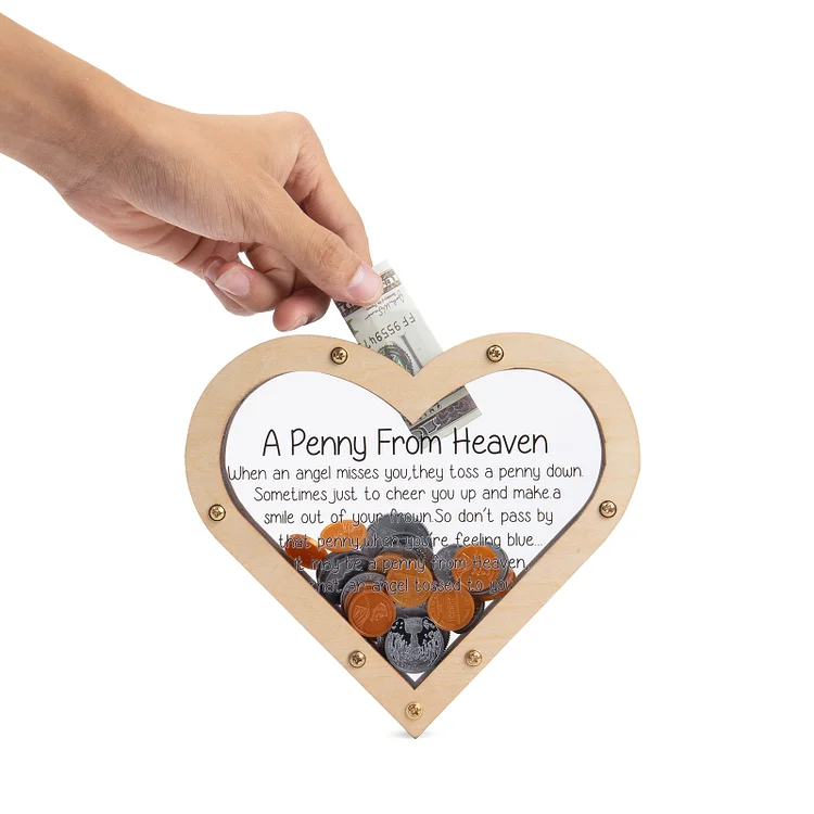 "A Penny From Heaven" Memorial Wooden Piggy Bank Money Box Comfort Gifts