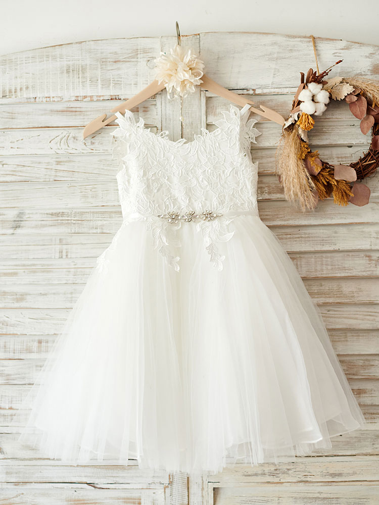Bellasprom Sleeveless V-Neck Tulle Flower Girl Dress With Appliques Bellasprom