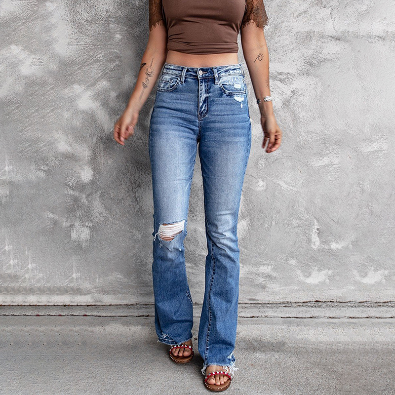 Classic Ripped Washed Bootcut Jeans wearshes