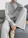 Solid Color Concise Style Long Sleeves Loose Two-Pice Suits