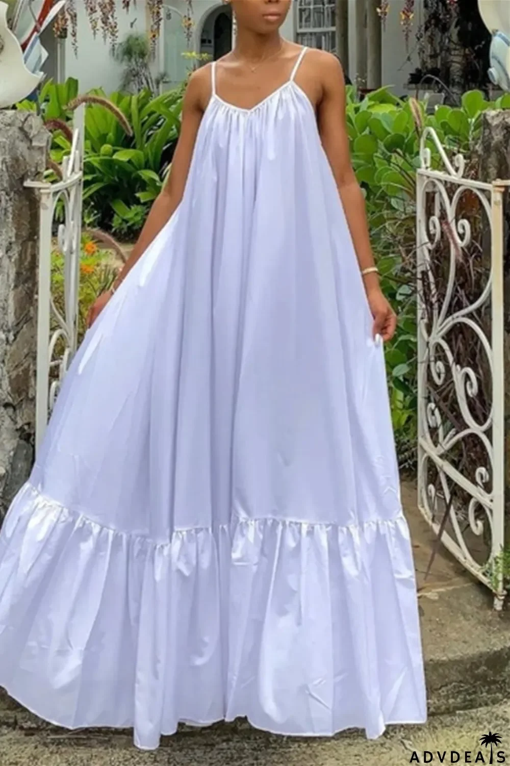 Dark Gray Sexy Casual Solid Backless Spaghetti Strap Loose Sling Dress