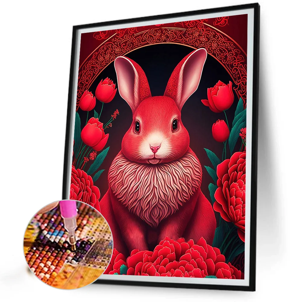 Full Round Diamond Painting 30*40cm - Red Golden Rabbit