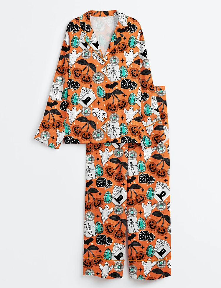 Women&rsquo;s Western Halloween Long Sleeve Satin Pajama Set