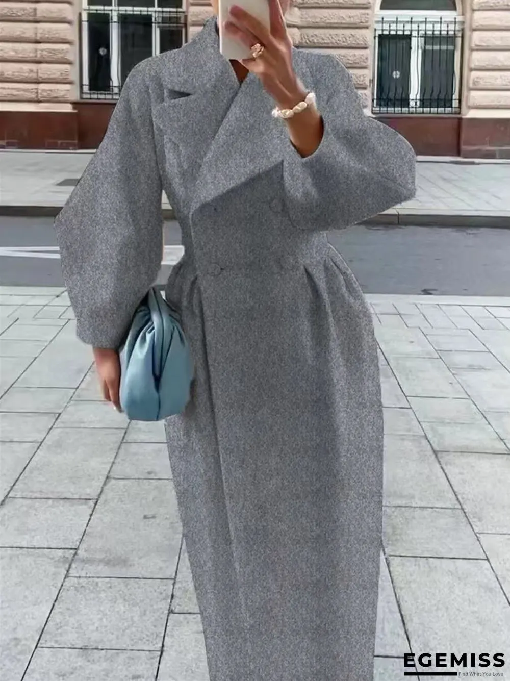 Vintage Lantern Sleeves Solid Color Lapel Long Coat | EGEMISS