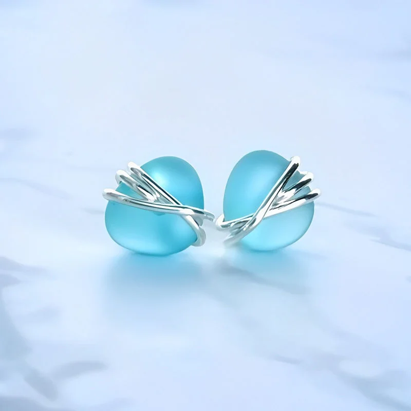 S925 Sea Glass Stud Earrings