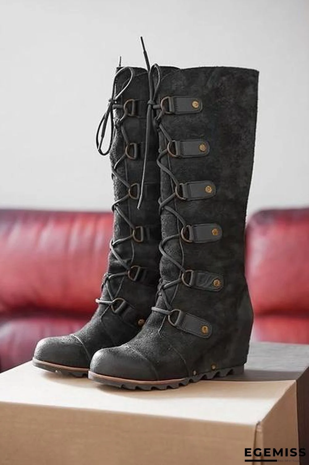 Plain Round Toe Date Outdoor Knee High Flat Boots | EGEMISS