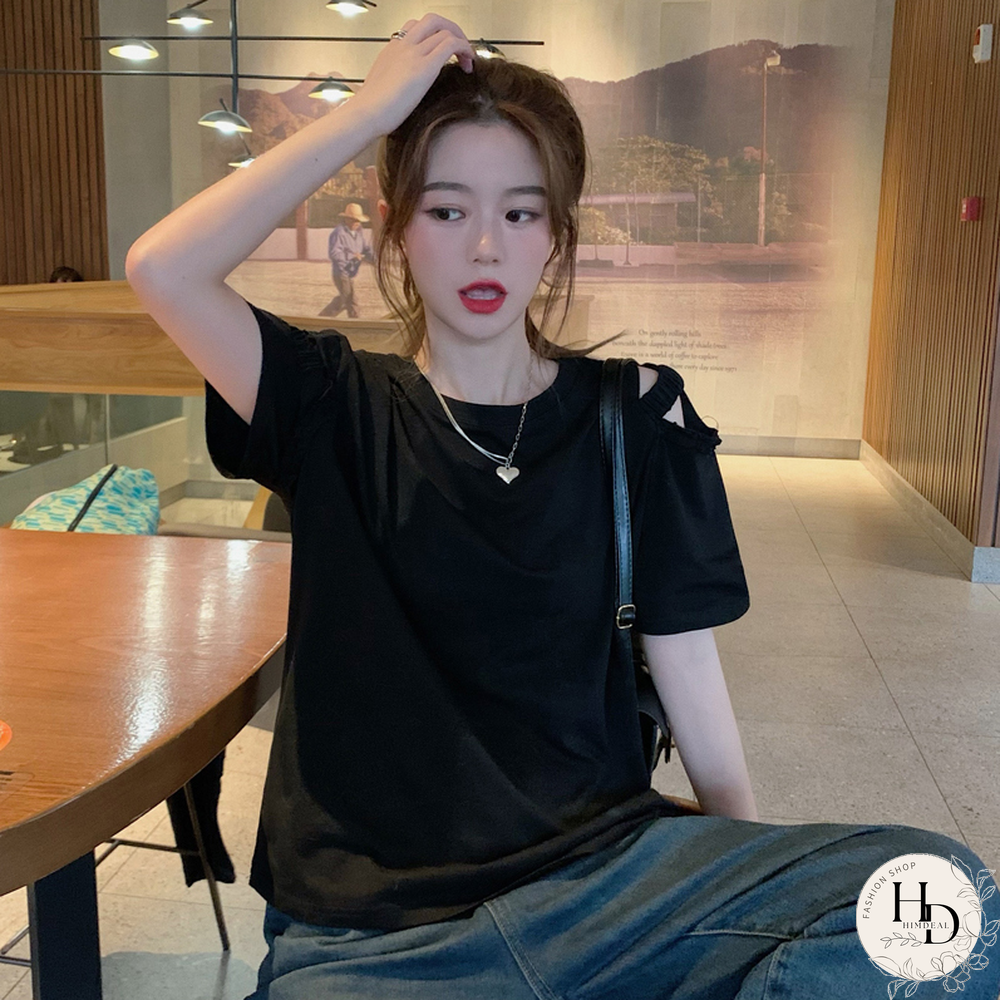 T-Shirts Women Sexy Ladies Tops Hole Harajuku Fashion Loose Summer Ins Korean Style Preppy Vintage Solid Elegant Chic Simple New