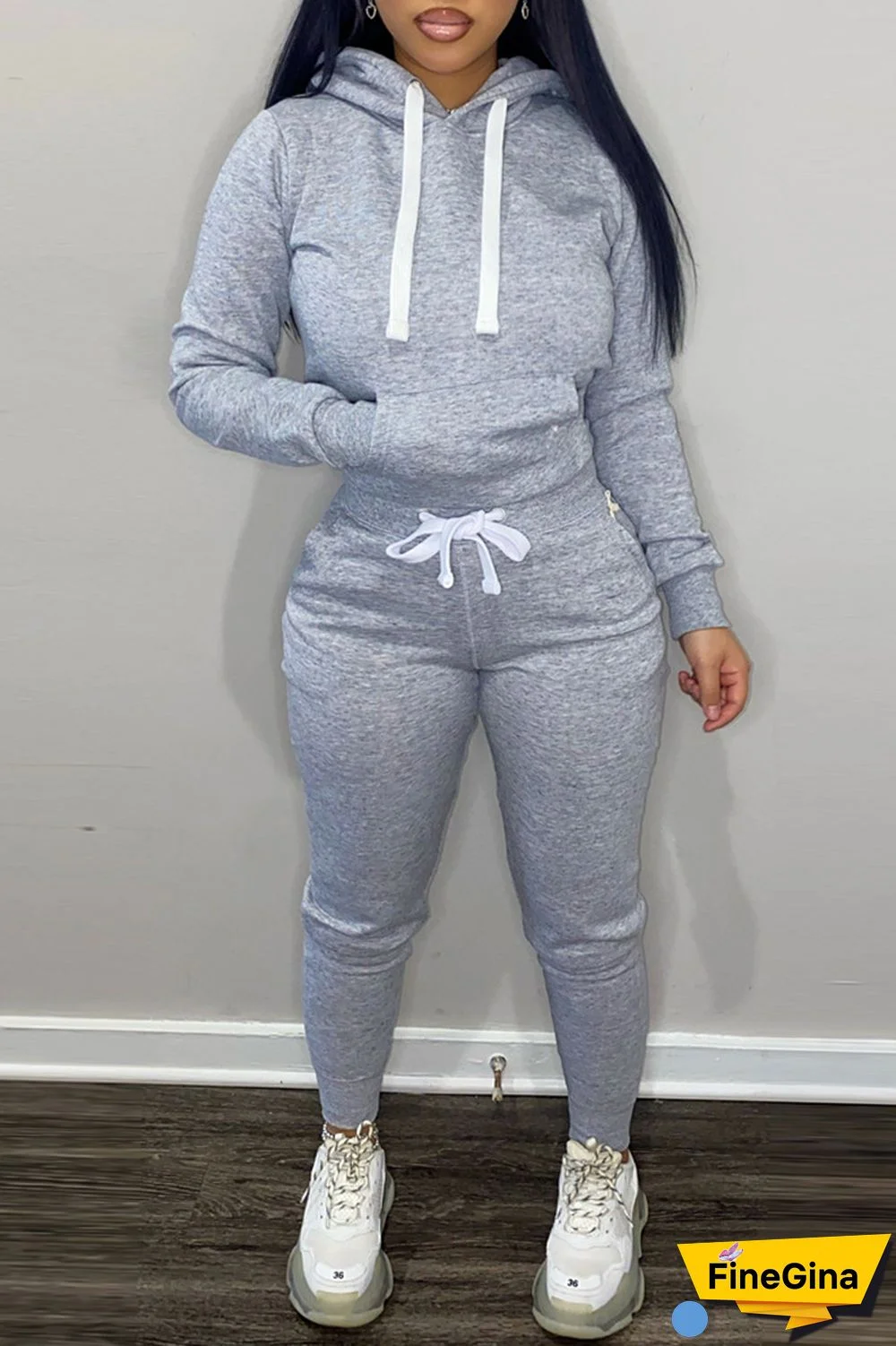 Khaki Casual Solid Patchwork Hooded Collar Long Sleeve Two Pieces