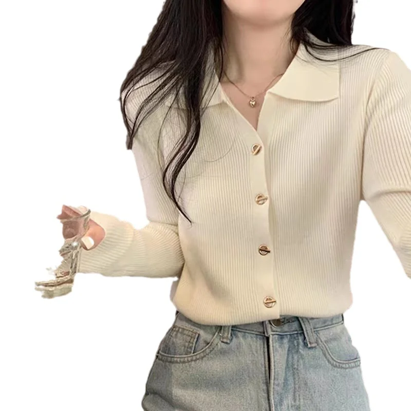 Toloer Toloer And Autumn New Polo Collar Sweater Short Jacket Women's Fashion Slim Pure Color Simple Small Cardigan Single Coat-Outfit Ideas