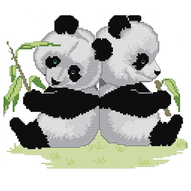 Joy Sunday - Twin Panda - 14CT 2 Strands Threads Printed Cross Stitch Kit - 30x27cm(Canvas)