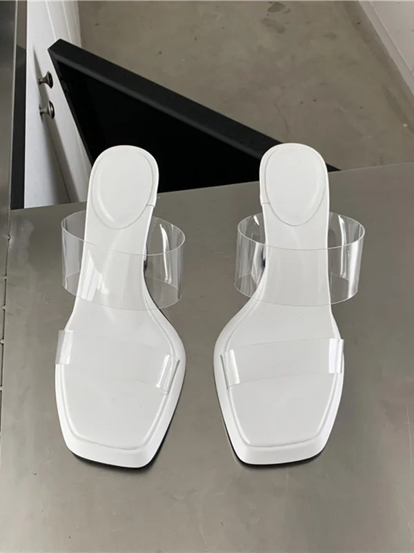 Transparent Square-Toe Sandals Pumps