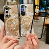For Samsung Galaxy Z Fold Shiny Diamond Cute Flower Stand Magnetic Phone Case with Holder