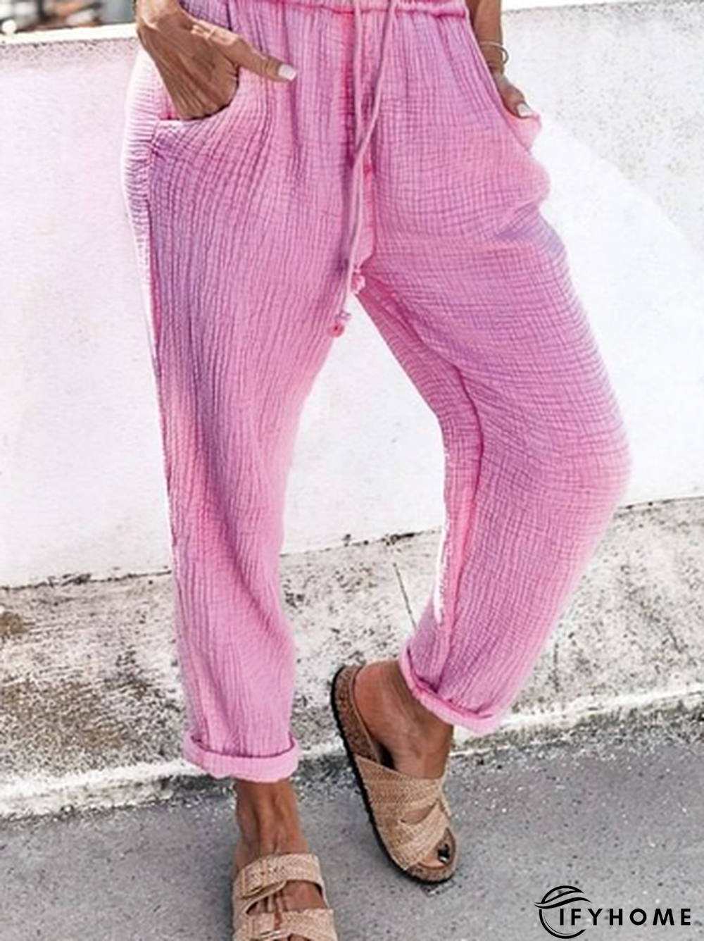 Cotton Blends Plain Loosen Pants | IFYHOME