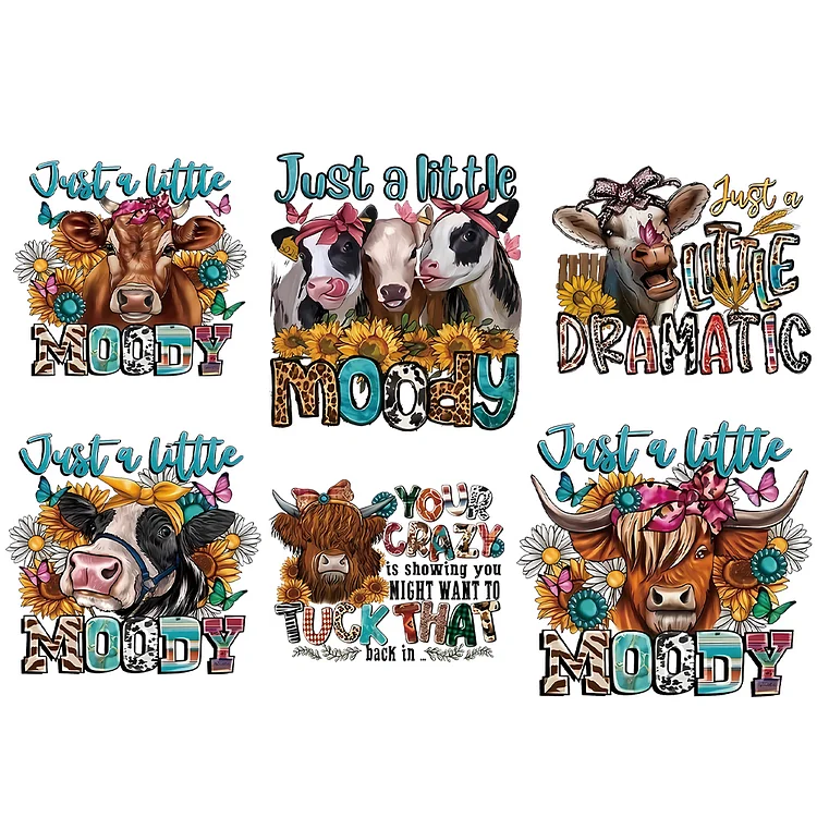 6 Sheets Cows Iron on Patches Yaks Animal Heat Transfer Vinyl Patch Stickers
