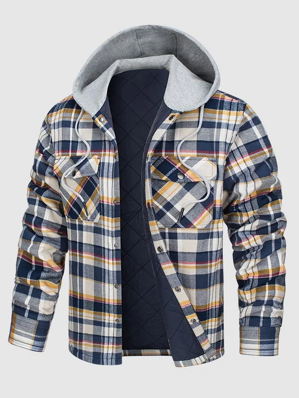 Men's hooded brushed plaid thickened warm shirt jacket