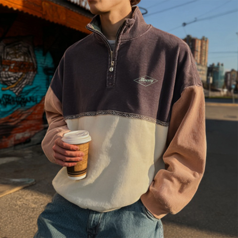 Stylish Half-Zip Pullover with Colorful Tribal Design for Men