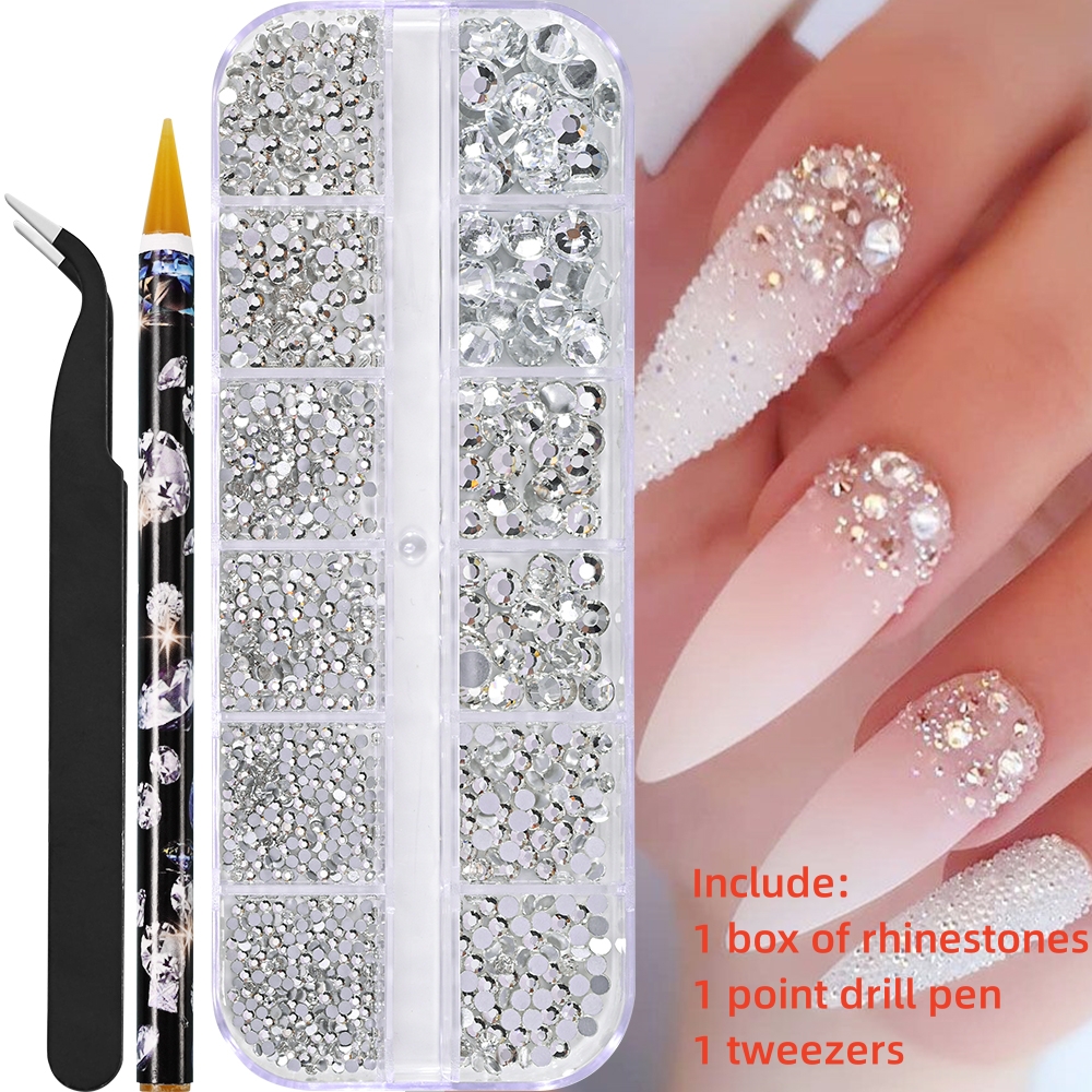 Multi-Size Nail Rhinestones Kit 3D Crystal AB DIY Nail Art Decors Diamond Gems Glitter Manicure Point Drill Pen Tweezers Tools #