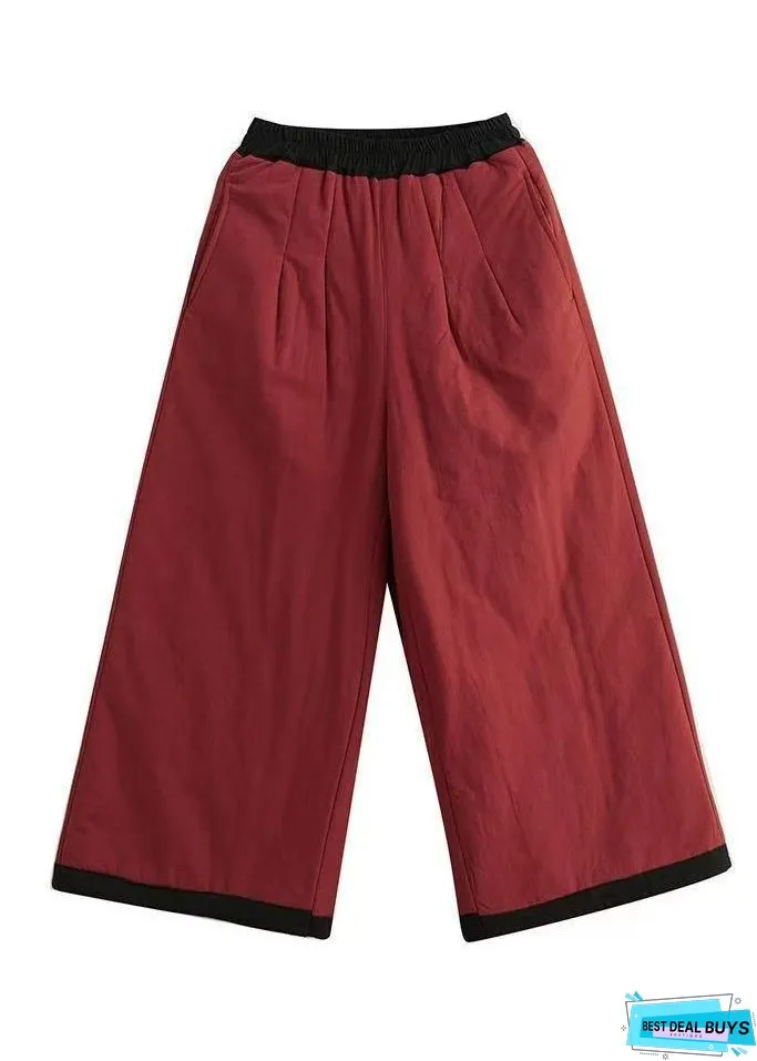Women Orange Pockets Thick Warm Fine Cotton Filled Pants Winter