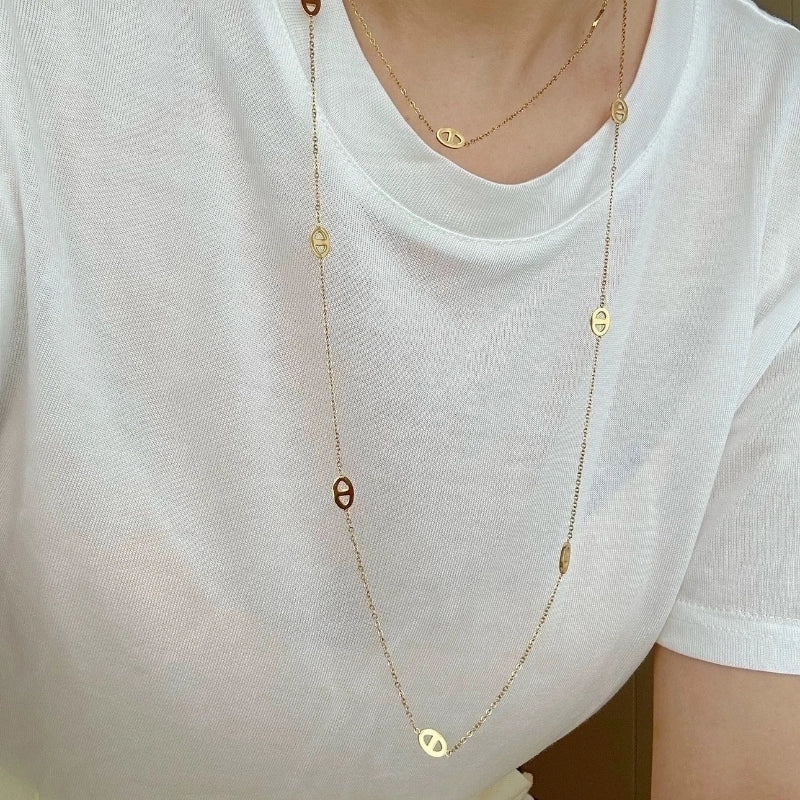 Casual Minimalist Letter 304 Stainless Steel Hollow Out Sweater Chain Long Necklace