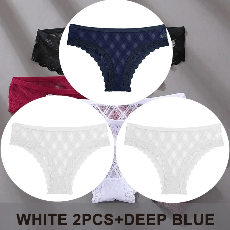 FINETOO 3PCS/Set Women's Panties Sexy Lace Lingerie Temptation Underwear Briefs Pespective Woman Thongs Mesh Underpants Female