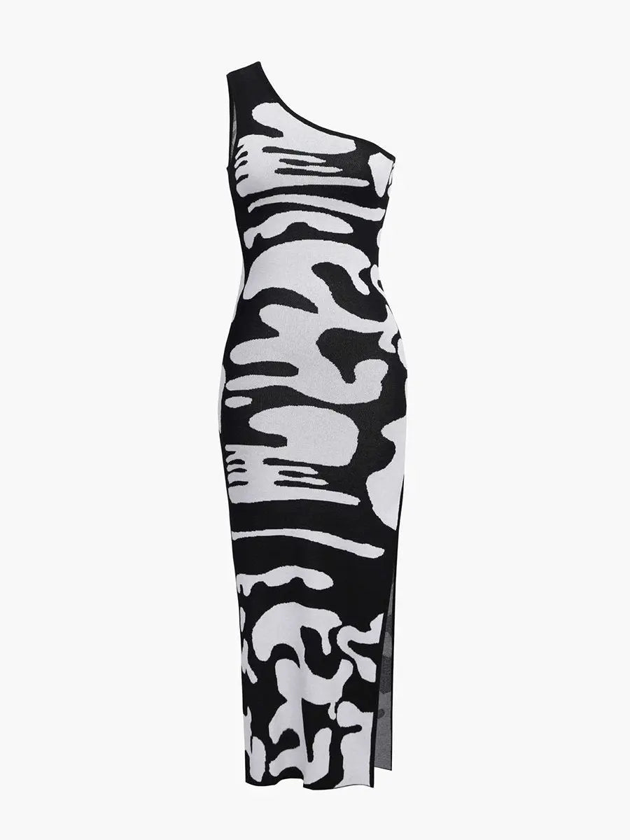 Sloping Shoulder Sleeveless Zebra Print Dress