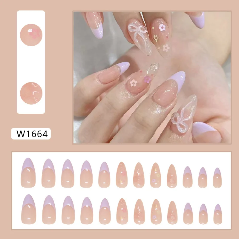 Churchf Churchf Nails French Wear Nail Stereo Bow Removable Beauty Nail Piece Flower Nail Piece Nail Patch