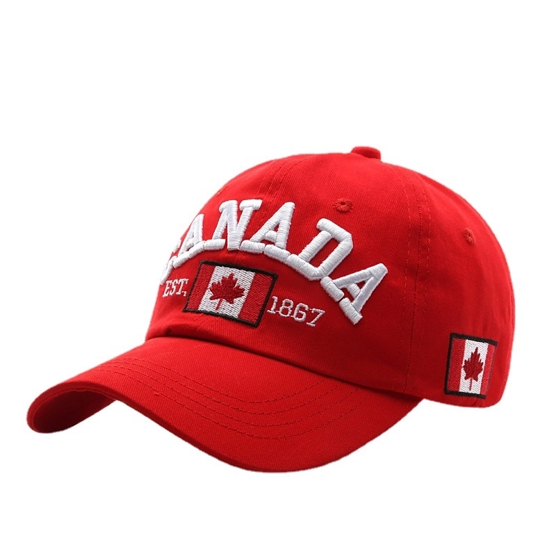Old Fashion Letter Embroidery Soft Top Baseball Hat Men’s Canadian Flag Soft Top Cap