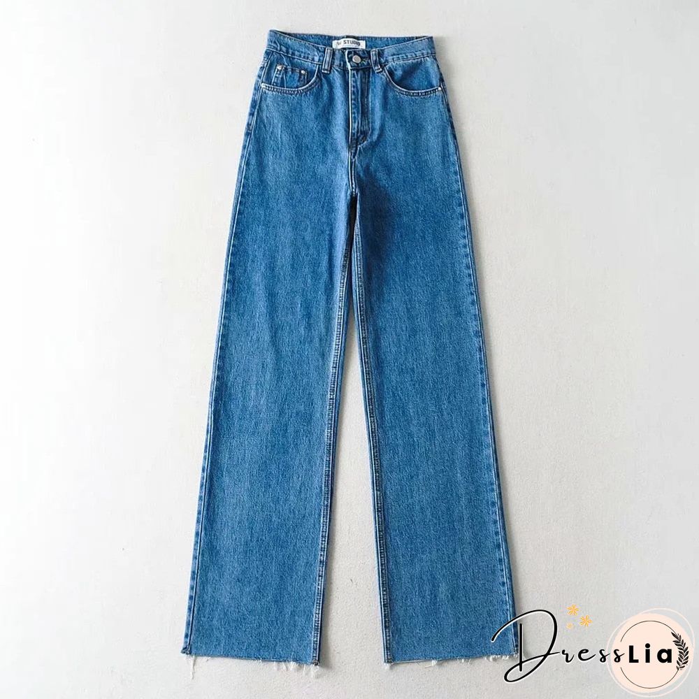 Casual Fashion Straight Leg Women's Jeans Denim Bottom Harajuku Boyfriend Long High Waist Baggy Jeans Fall Pants