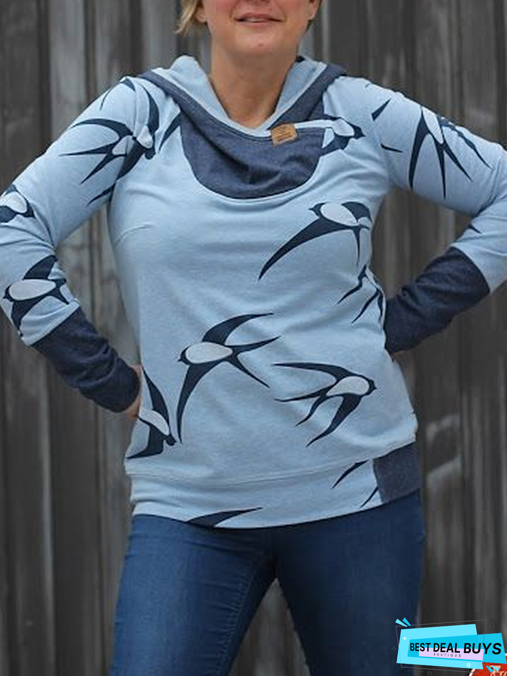 Printed Cotton-Blend Hoodie Long Sleeve Sweatshirt