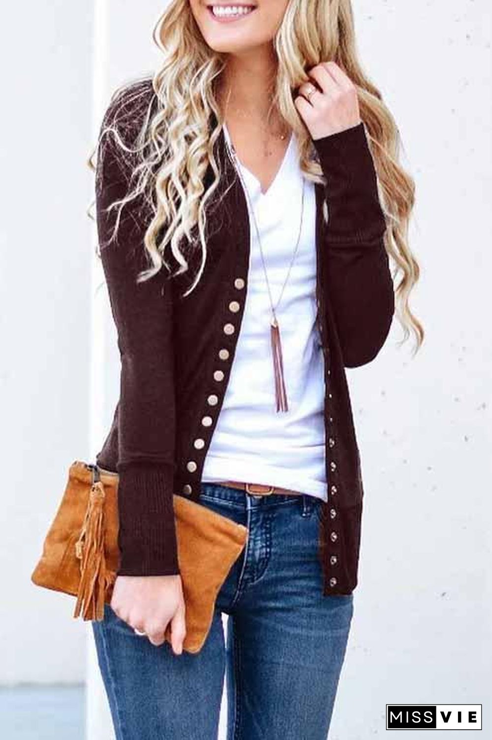 Long Sleeves Buttons Design Cardigan Tops(7 Colors)