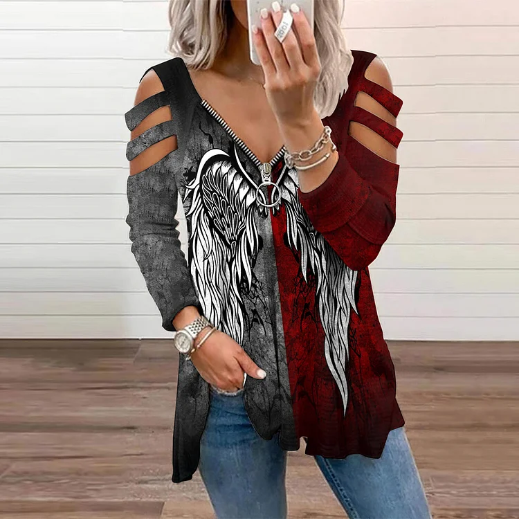 Western Tribal Wings Color Block Printed T-Shirt