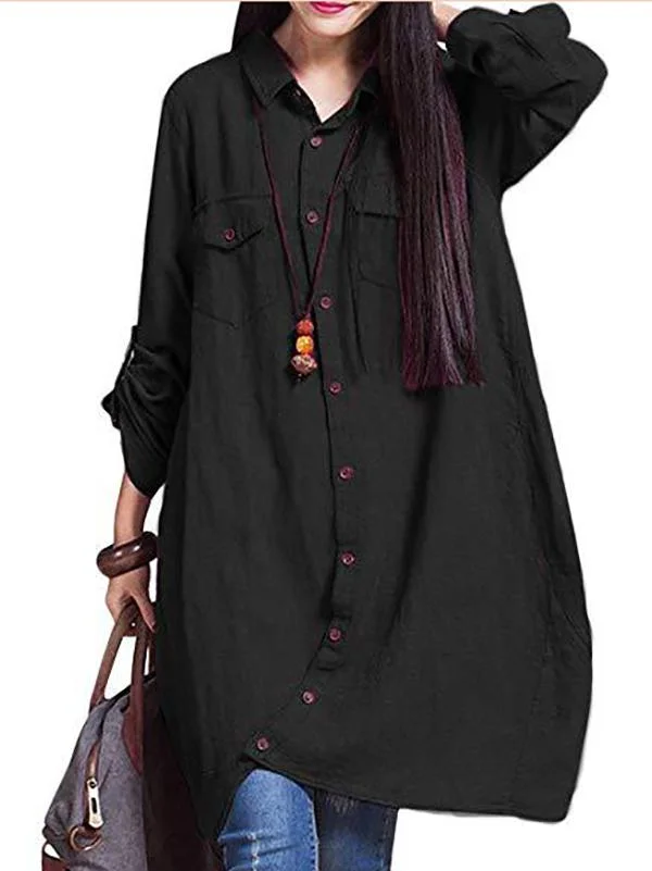 Plus Size Casual Shirt Literary All-match Dress-Mayoulove