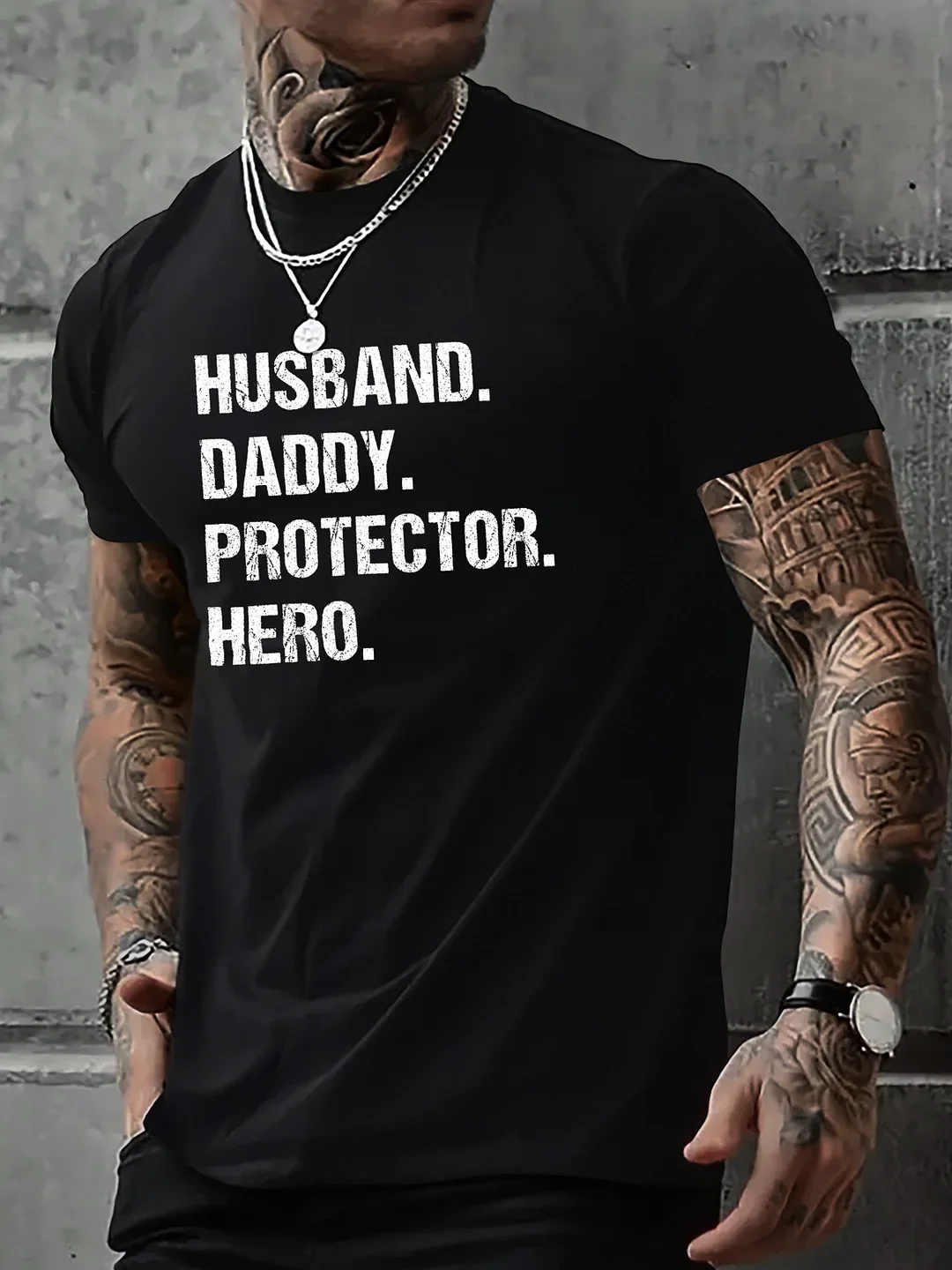 Husband Daddy Protector Hero Print Men Slogan T-Shirt