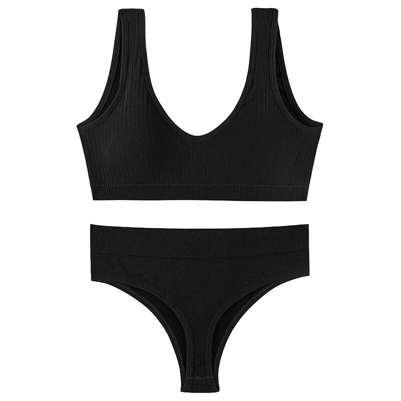Billionm Bra Set Women Fitness Underwear Set Top and Panties Sexy Bra Thong Lingerie Female Intimates Wireless Padded Bralette