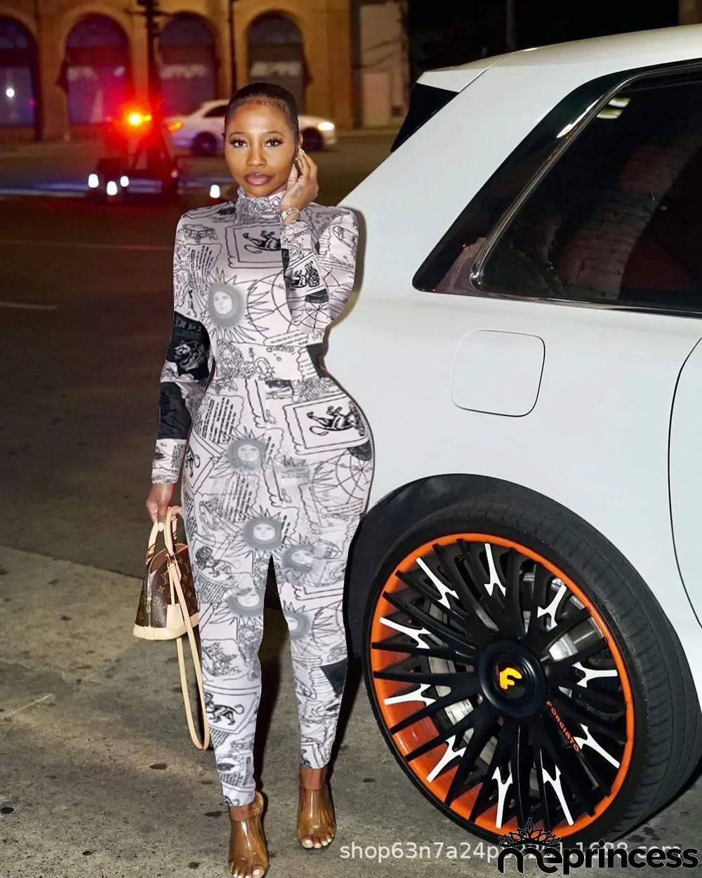 Autumn Sexy pink and white printed long jumpsuit