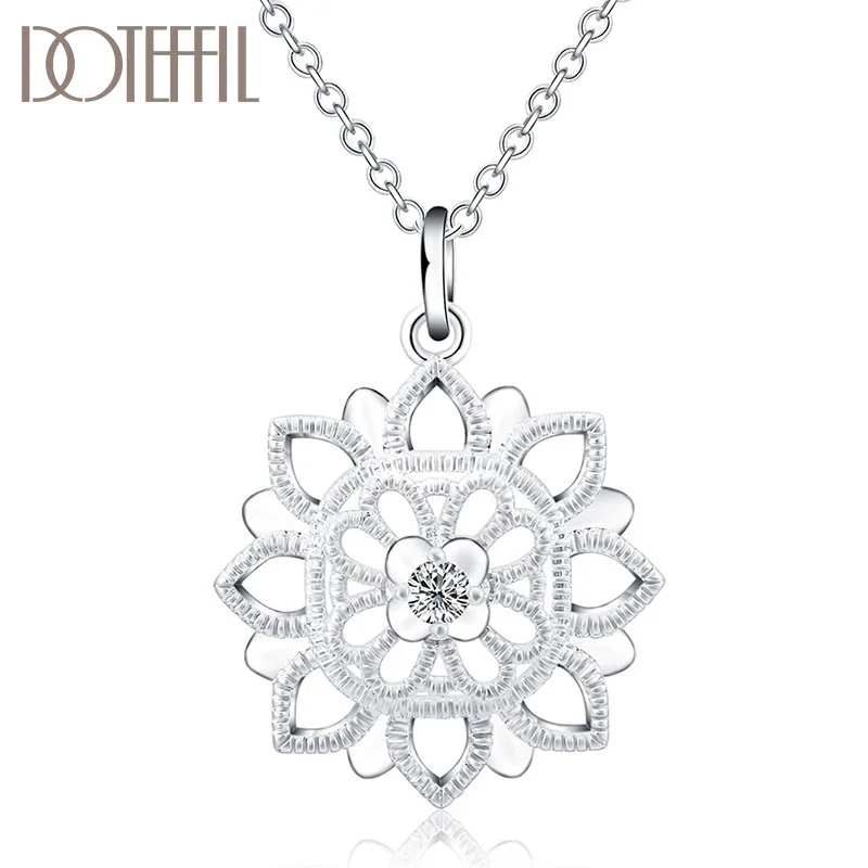 DOTEFFIL 925 Sterling Silver 18-30 Inch Chain Hollow Carved AAA Zircon Pendant Necklace For Women Jewelry